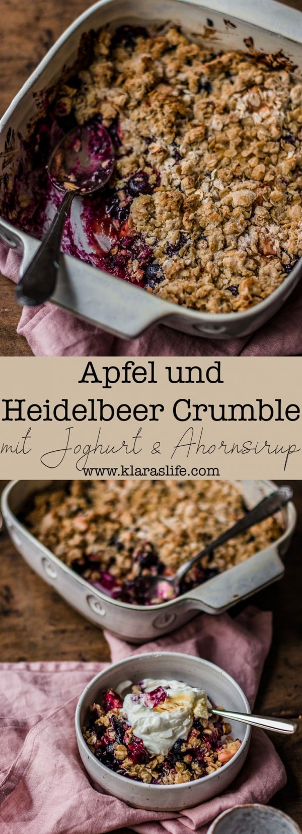 Apfel & Heidelbeer Crumble mit Joghurt Klara`s Life Apfel & Heidelbeer Crumble mit Joghurt Klara`s Life