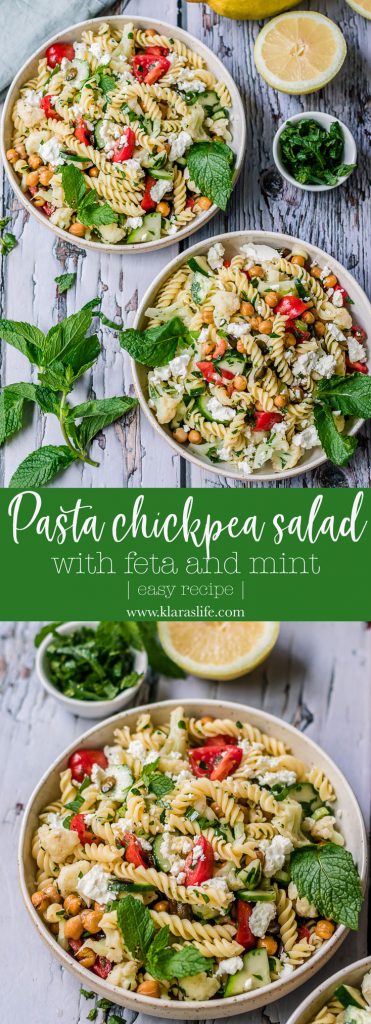 Easy pasta chickpea salad with mint and feta - Klara`s Life